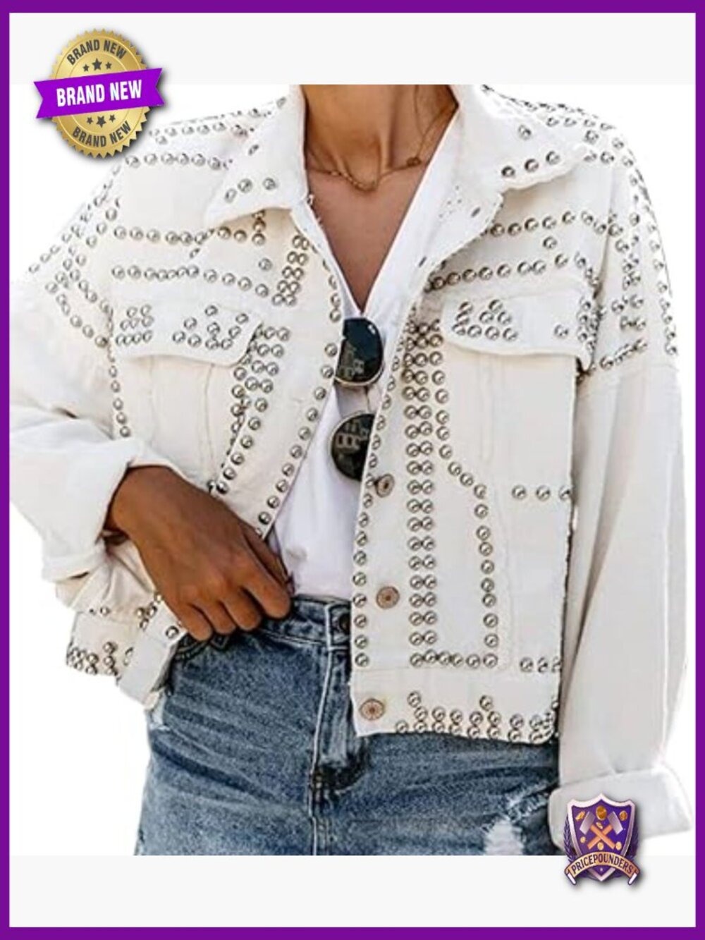 Crop Fringe Denim Jacket Distressed Western Studded Trucker Jacket